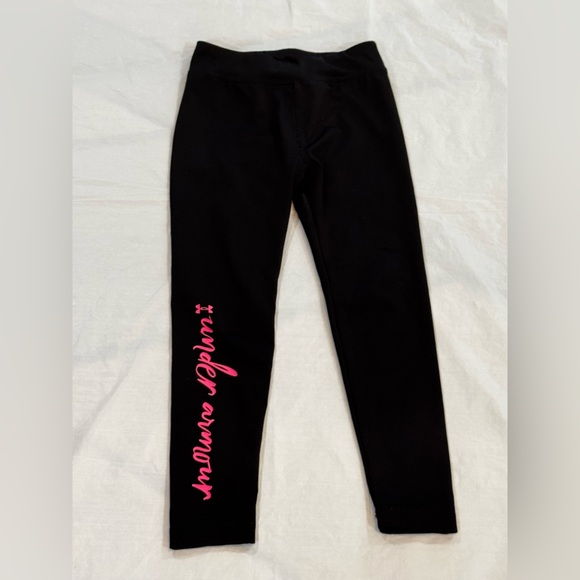 Under Armour Kids Black Leggings with Pink Logo - Picture 1 of 4